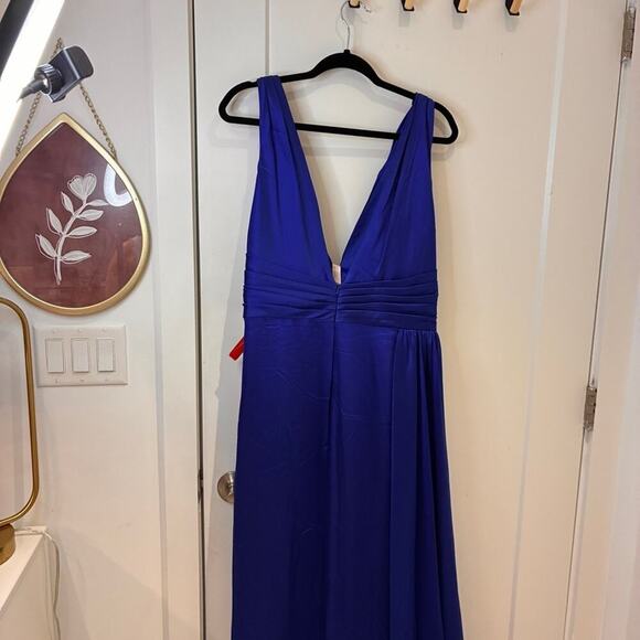 NWT Mac Duggal Royal Blue Satin High Slit Gown Sz 14 MSRP $595 - Picture 6 of 12